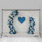 Aperturee - Aperturee White Bricks Wall Blue Circle Floral Wedding Backdrop